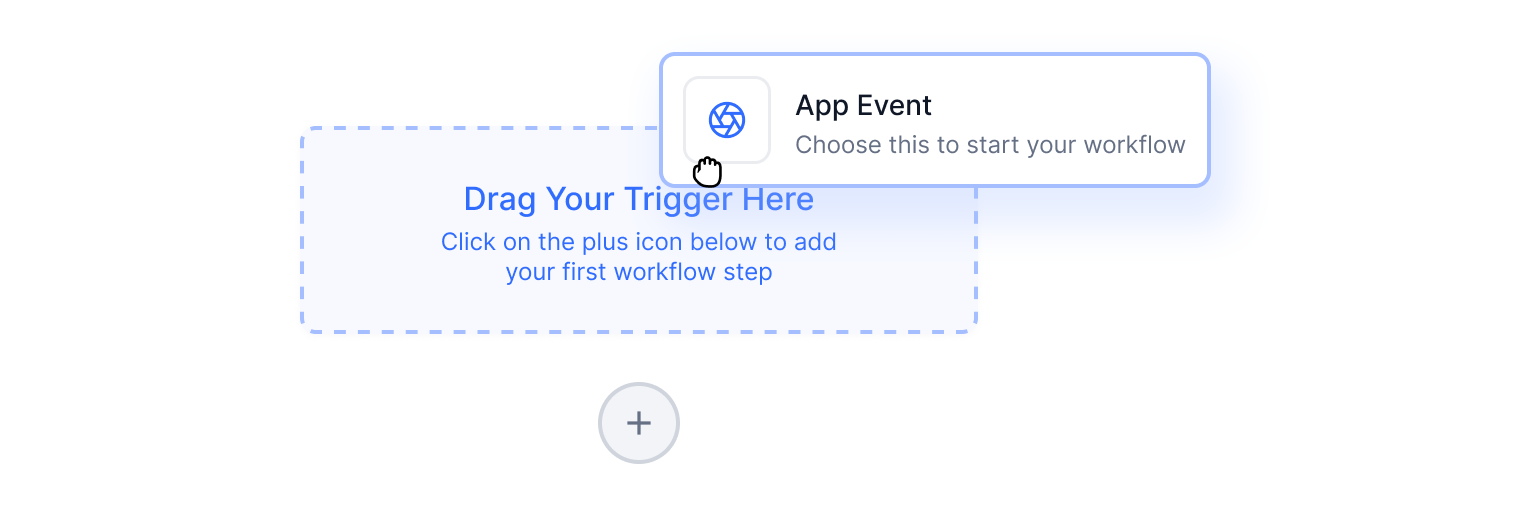 Drag and drop, hover state: the drop zone turns blue as the App Event card enters it