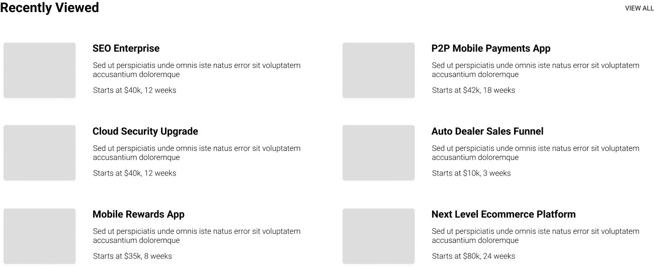 Final design: Recently viewed projects grid