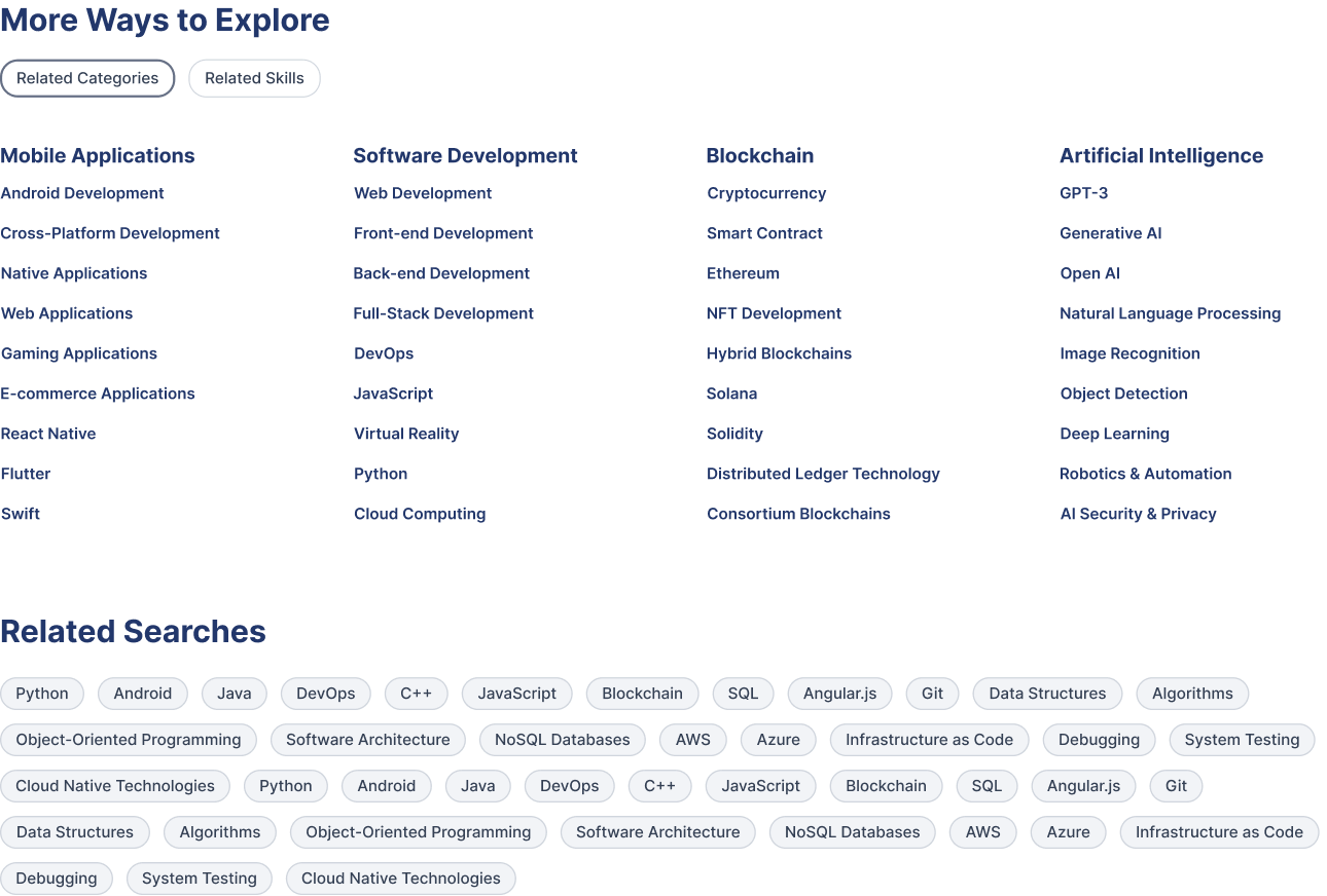 More ways to explore with related categories, related searches, and badge-style search suggestions