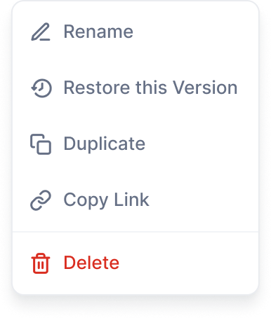 Developer handoff spec: Version Options Menu