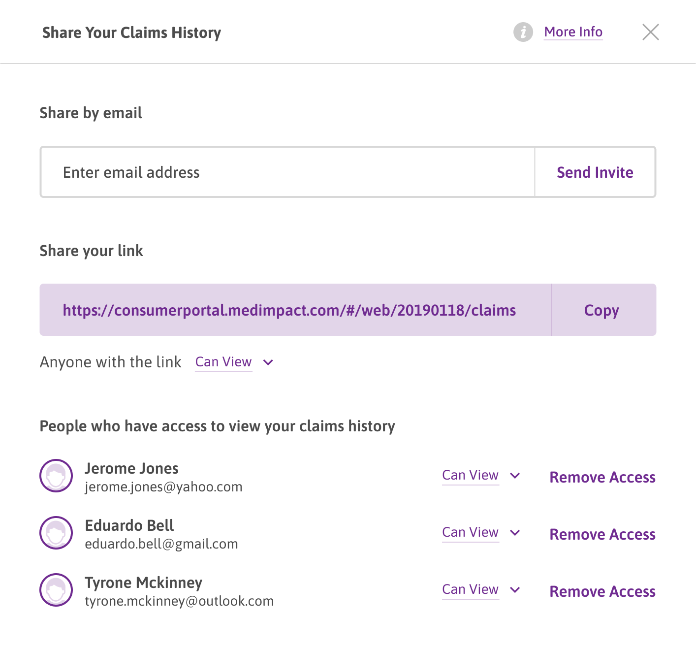 Claims share popup expanded