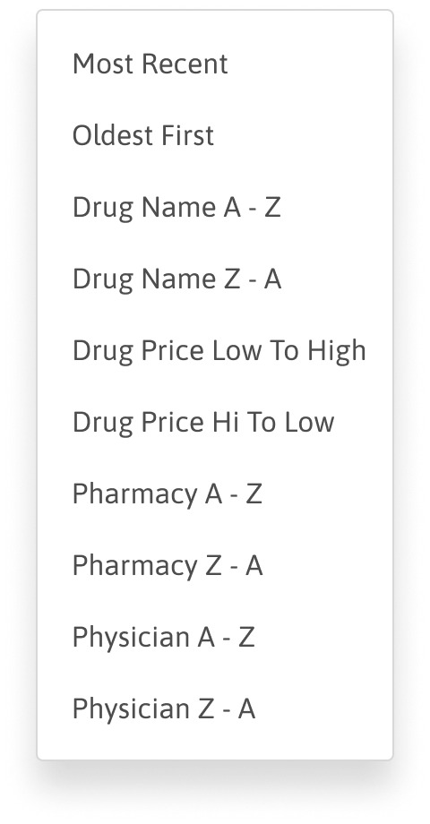 Claims sort dropdown