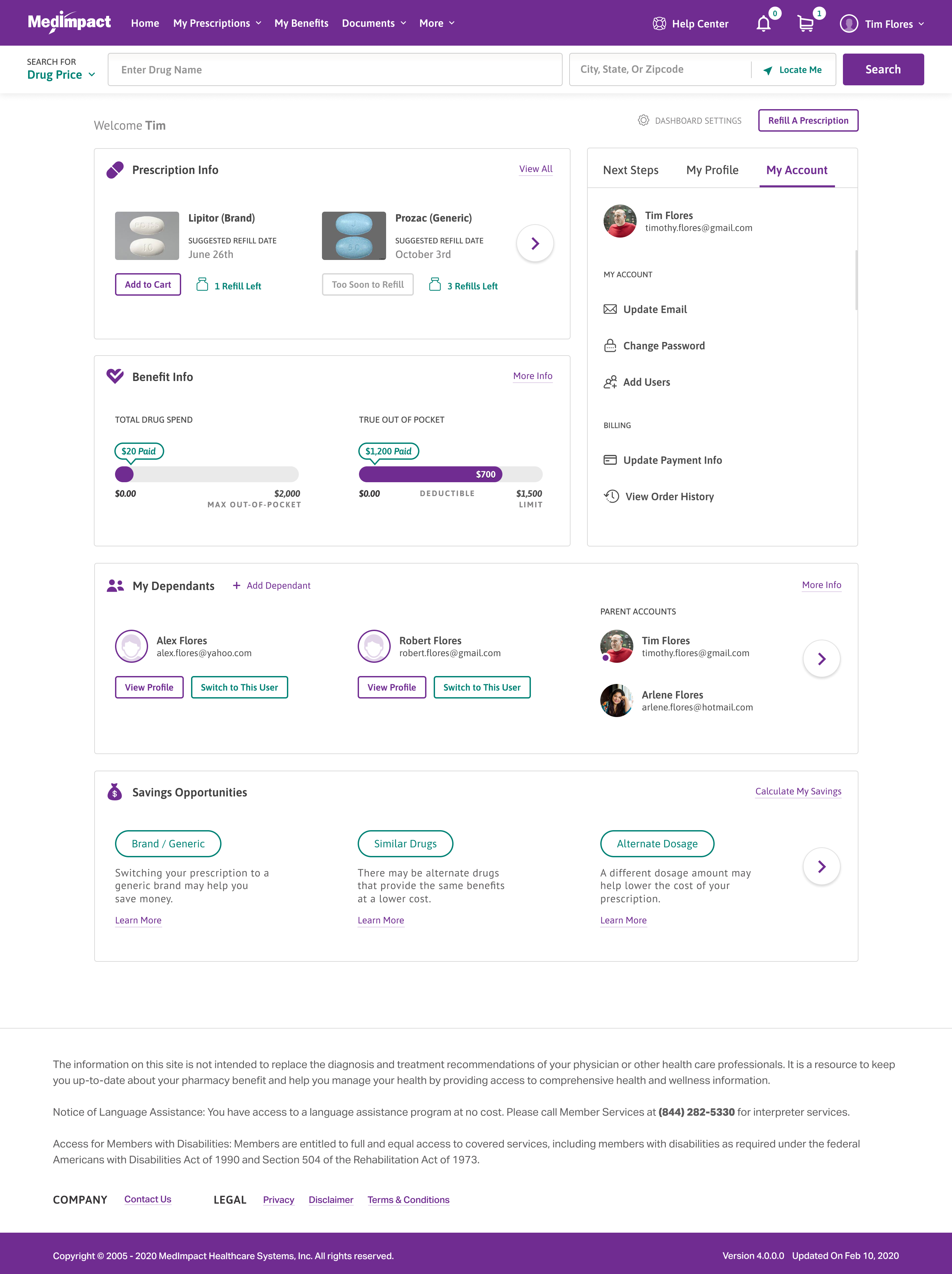 MedImpact Dashboard — dashboard-tab-my-account