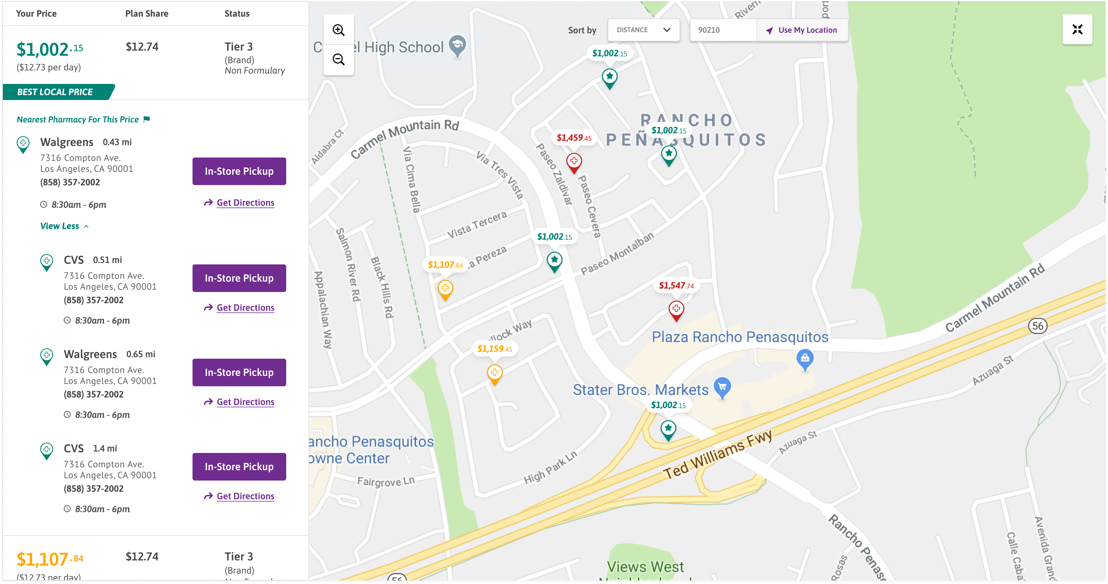 MedImpact Drug Price Check — pharmacy price map (expanded)