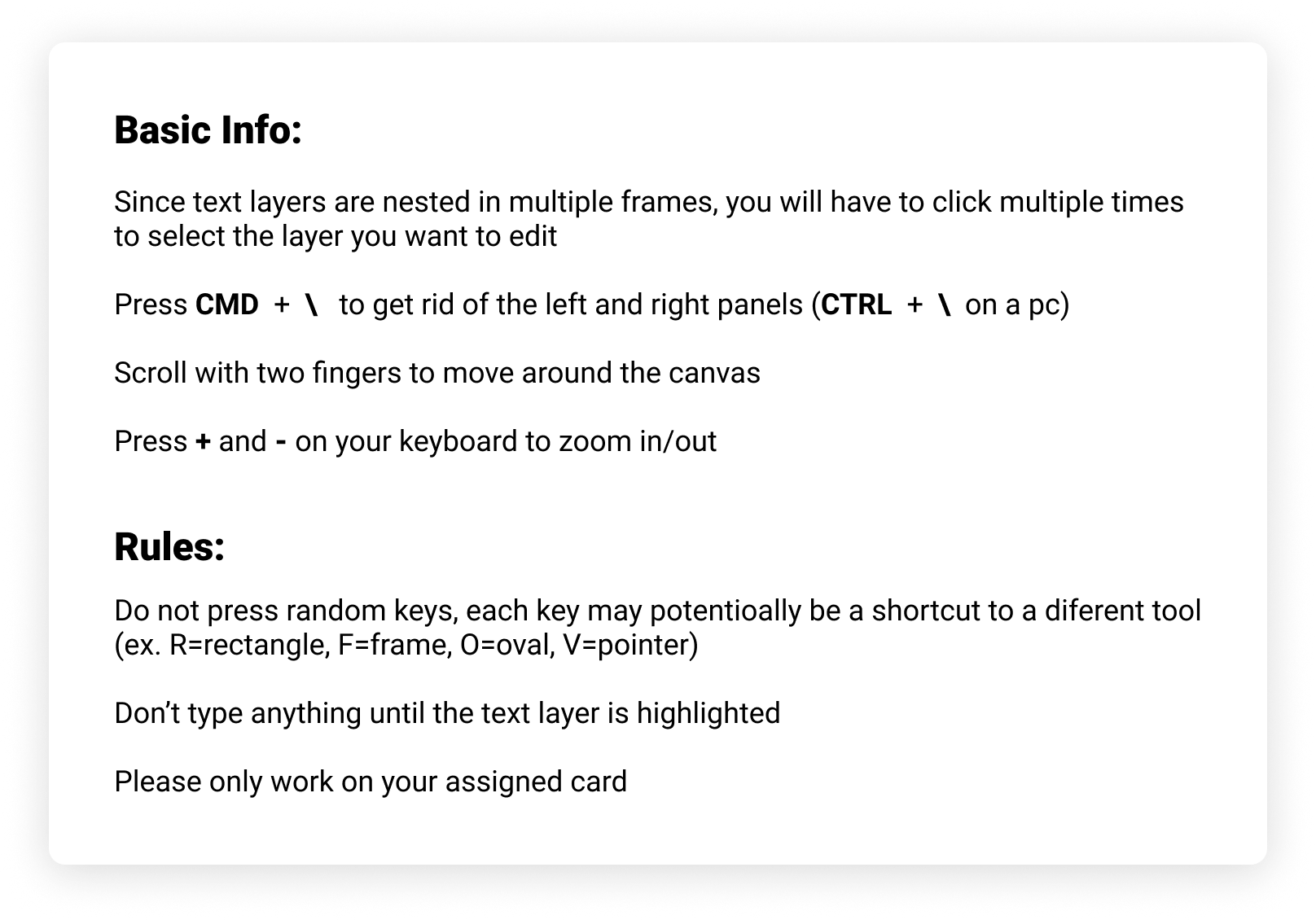 Session rules and instructions