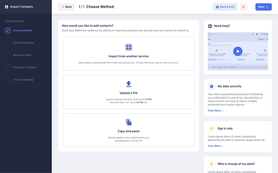 Step 1: Choose Method - Import from another service, upload a file, or copy and paste