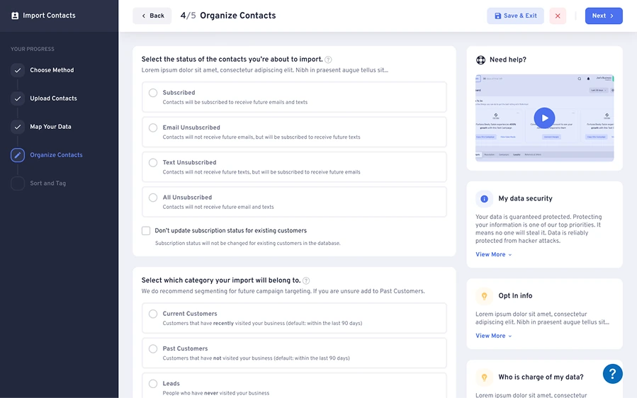 Step 4: Organize Contacts - Subscription status and contact categorization