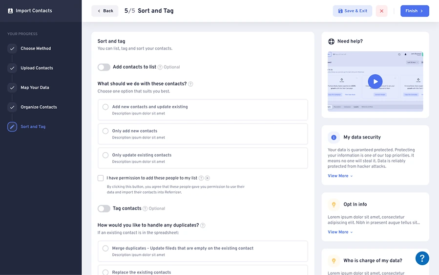 Step 5: Sort and Tag - Contact sorting, tagging, and duplicate handling