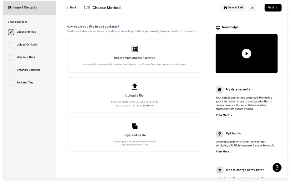 Wireframe: Step 1 - Choose Method