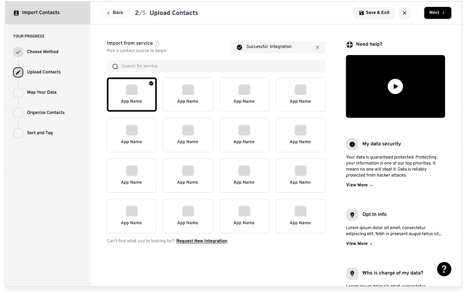 Wireframe: Step 2 - Successful integration with selected app