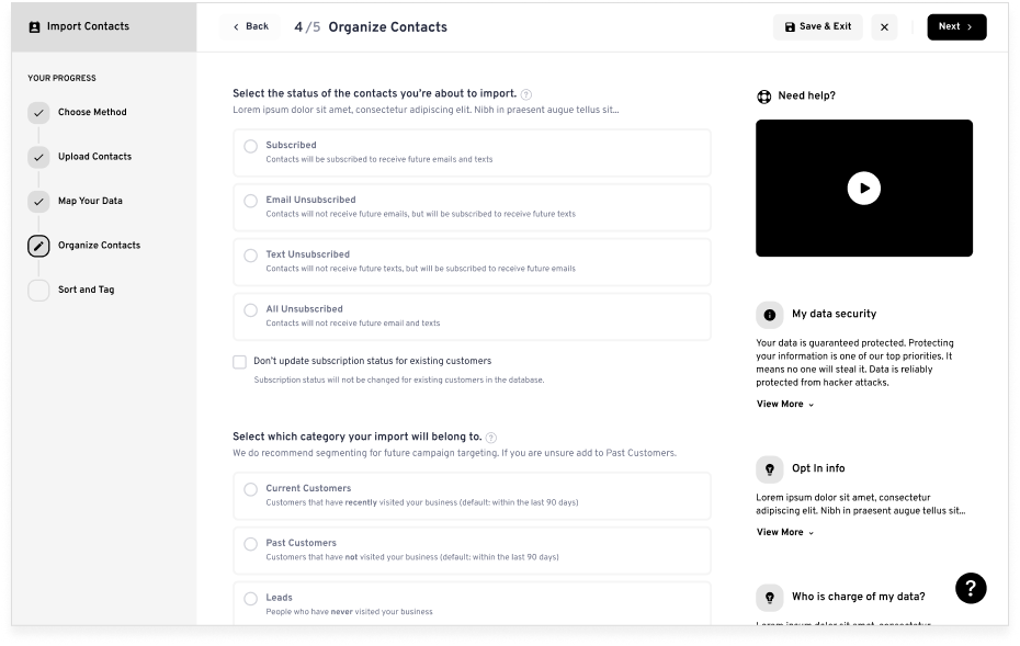 Wireframe: Step 4 - Organize Contacts