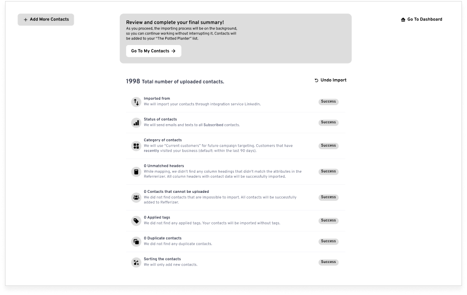 Wireframe: Import summary review